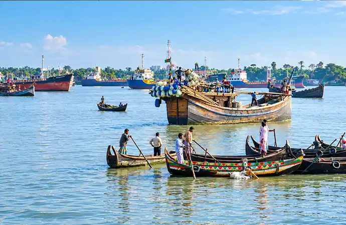 Karnaphuli River and Fishery Ghat in Chittagong at dawn